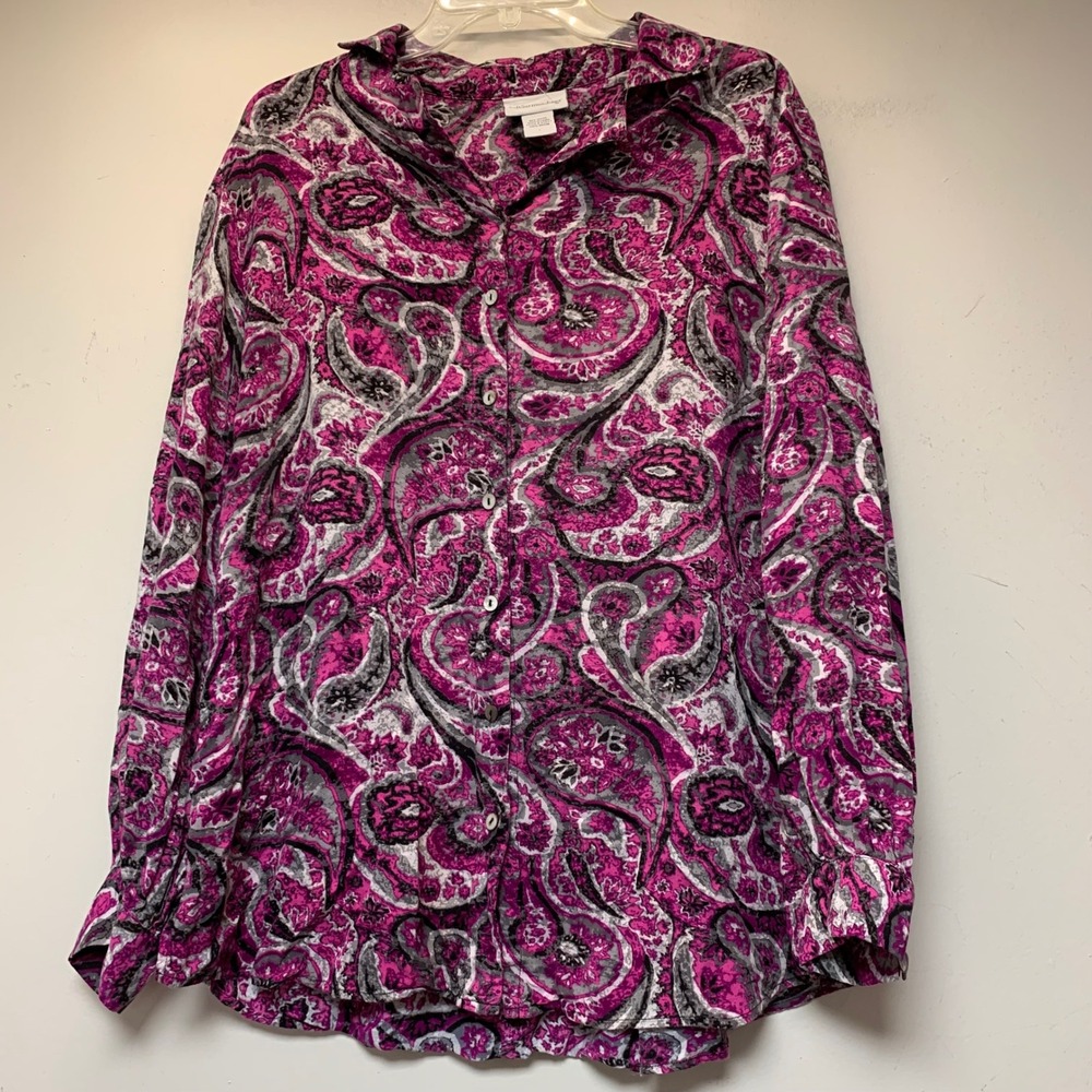 Soft Surroundings Button Up Shirt Women Large Pink Paisley Excellent 25807 Rayon